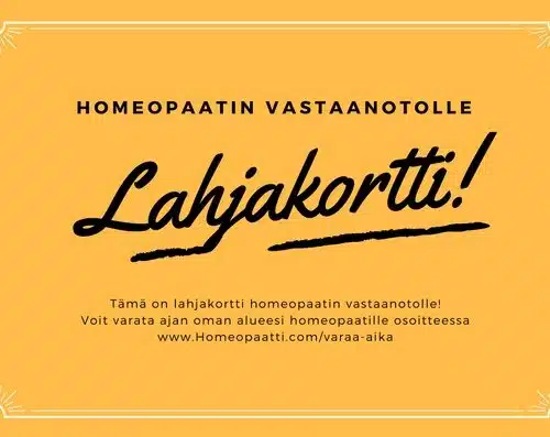 LAHJAKORTTI HOMEOPAATIN VASTAANOTOLLE