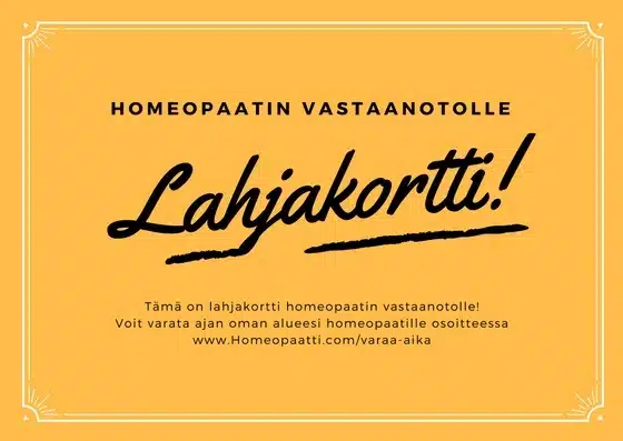 LAHJAKORTTI HOMEOPAATIN VASTAANOTOLLE